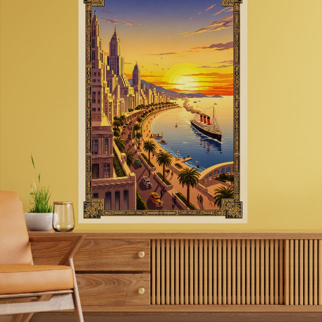 Art Deco Vintage Travel Poster – Elegant Seaside (Living Room 2)