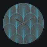 Art deco wallpaper: black and blue pattern large clock<br><div class="desc">Vintage black and blue seamless art deco wallpaper pattern
Classic black and blue art deco wallpaper,  so stylish!
Vintage art deco wallpaper: Classic black and blue elegance.
art,  pattern,  seamless,  simple,  background,  abstract,  texture,  decor,  vintage,  illustration,  retro,  line,  geometric,  fabric,  ornament,  old,  modern,  beautiful,  shape,  textile</div>