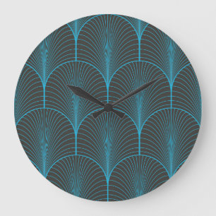 Art deco wallpaper: black and blue pattern large clock