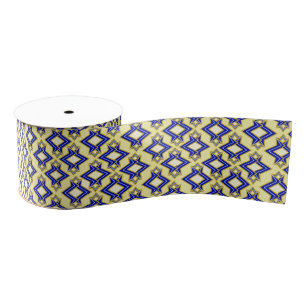 Art Deco Wallpaper Pattern, Beige and Blue Grosgrain Ribbon