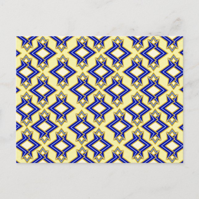 Art Deco Wallpaper Pattern, Beige and Blue Postcard (Front)