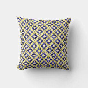 Art Deco Wallpaper Pattern, Beige and Blue Throw Pillow