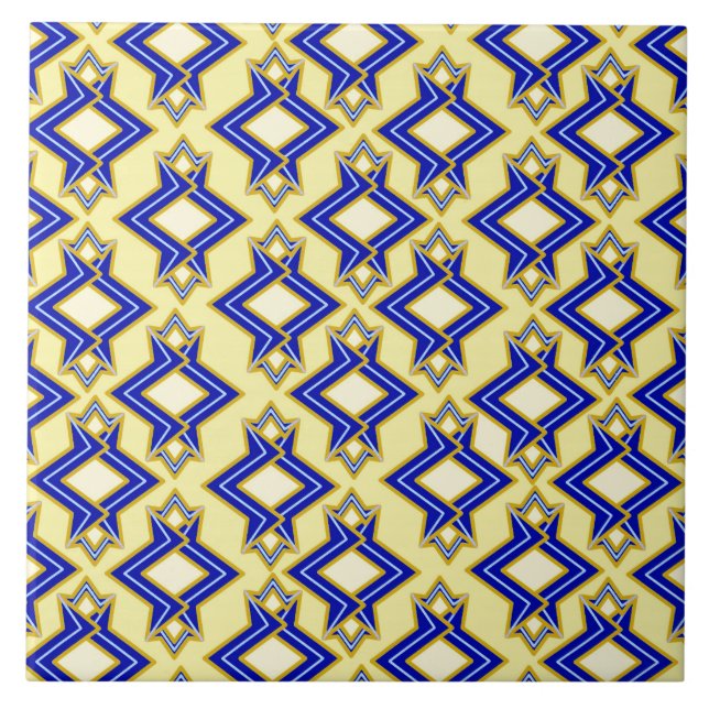Art Deco Wallpaper Pattern, Beige and Blue Tile (Front)