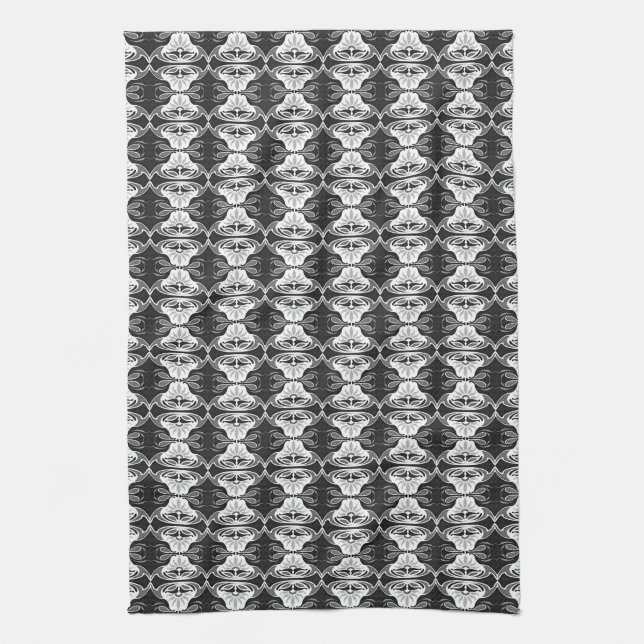 Art Deco wallpaper pattern - black and white Kitchen Towel (Vertical)