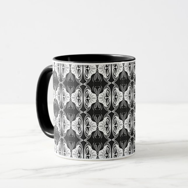 Art Deco wallpaper pattern - black and white Mug (Front Left)