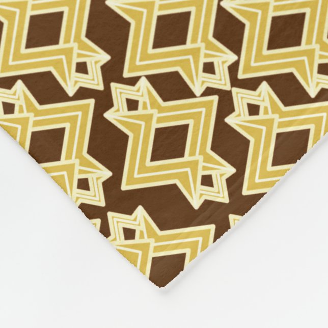 Art Deco Wallpaper Pattern, Brown and Gold Fleece Blanket (Corner)