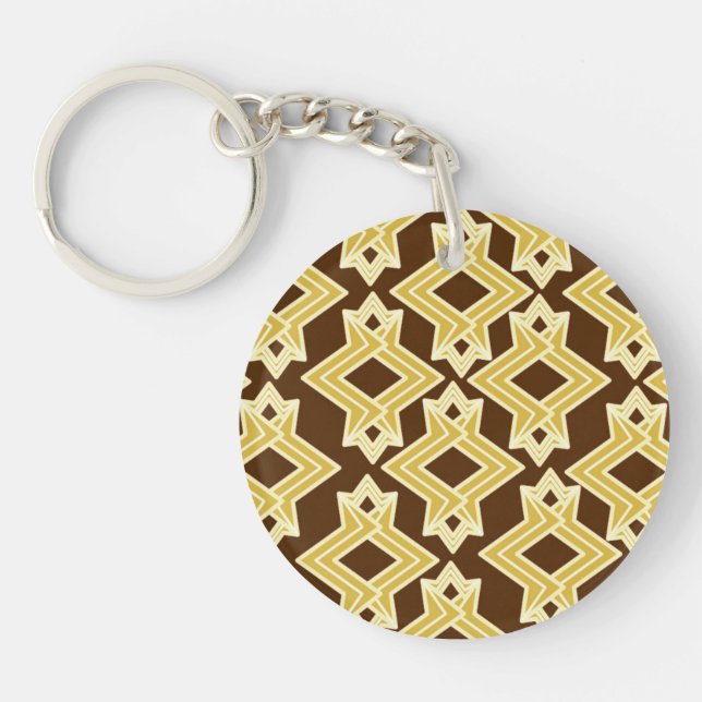 Art Deco Wallpaper Pattern, Brown and Gold Keychain (Front)