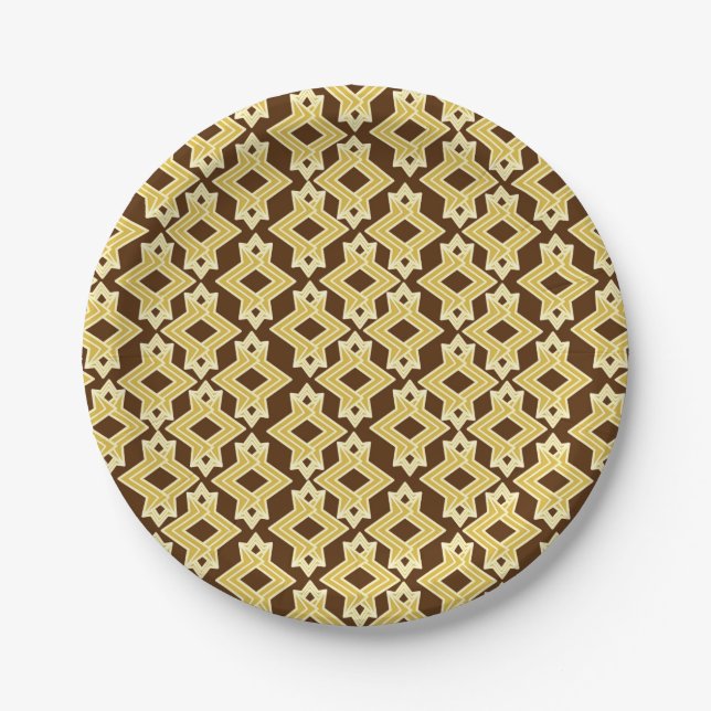 Art Deco Wallpaper Pattern, Brown and Gold Paper Plate (Front)
