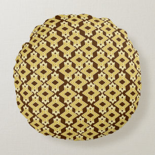 Art Deco Wallpaper Pattern, Brown and Gold Round Pillow