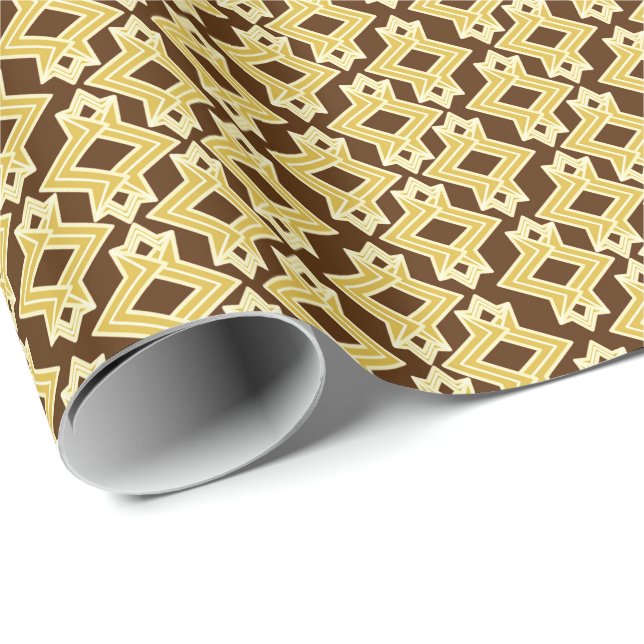 Art Deco Wallpaper Pattern, Brown and Gold Wrapping Paper (Roll Corner)