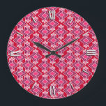 Art Deco Wallpaper Pattern, Burgundy Wine Large Clock<br><div class="desc">Art Deco geometric wallpaper pattern in eggplant purple and deep fuchsia pink with white on a burgundy wine background</div>
