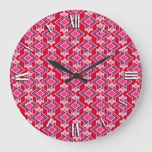 Art Deco Wallpaper Pattern, Burgundy Wine Large Clock