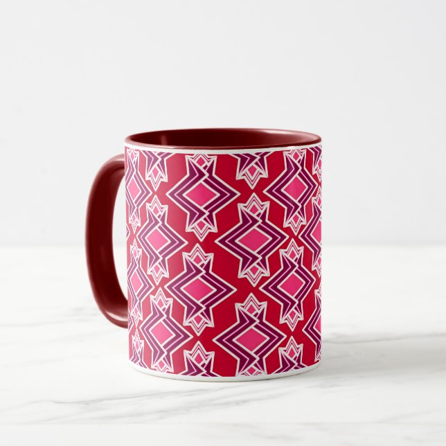 Art Deco Wallpaper Pattern, Burgundy Wine Mug (Front Left)