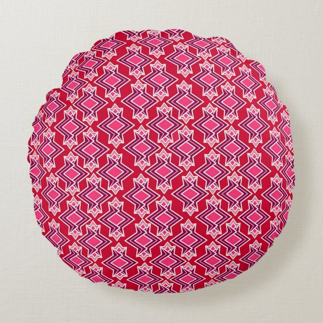Art Deco Wallpaper Pattern, Burgundy Wine Round Pillow (Front)