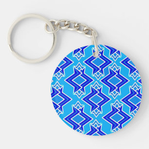Art Deco Wallpaper Pattern, Cerulean Blue Keychain