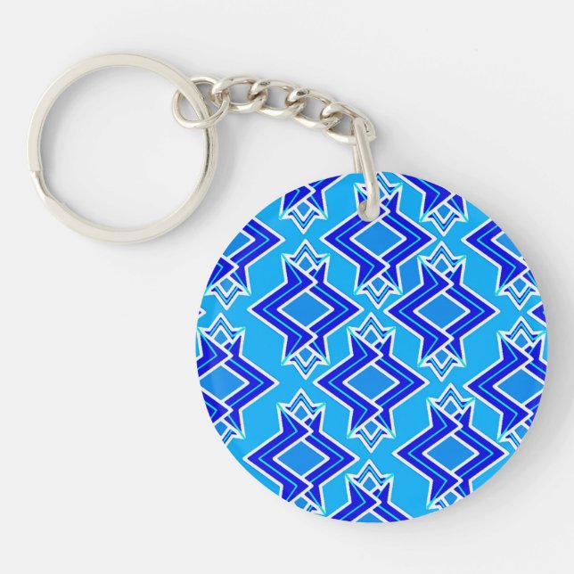 Art Deco Wallpaper Pattern, Cerulean Blue Keychain (Front)