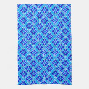 Art Deco Wallpaper Pattern, Cerulean Blue Kitchen Towel