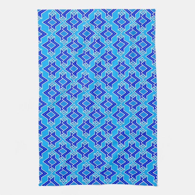 Art Deco Wallpaper Pattern, Cerulean Blue Kitchen Towel (Vertical)