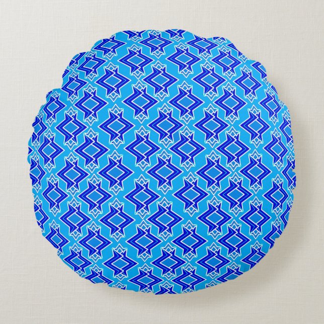 Art Deco Wallpaper Pattern, Cerulean Blue Round Pillow (Front)