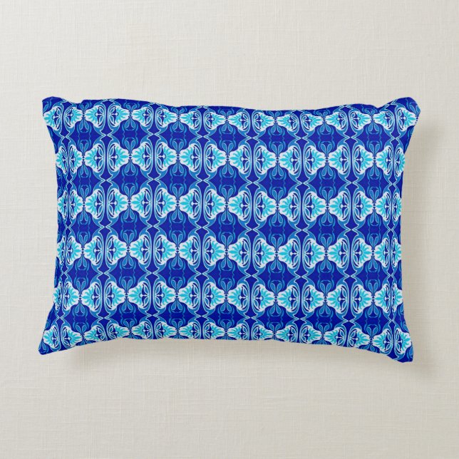 Art Deco wallpaper pattern - cobalt blue and white Accent Pillow (Back)