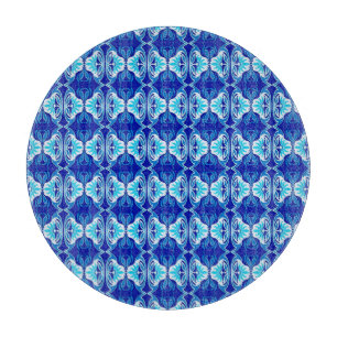 Art Deco wallpaper pattern - cobalt blue and white Cutting Board