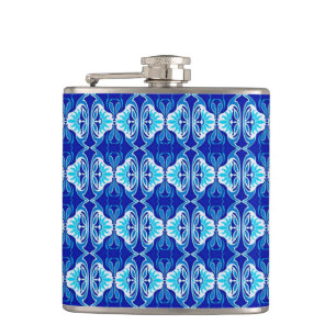 Art Deco wallpaper pattern - cobalt blue and white Hip Flask