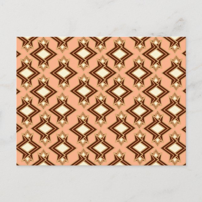 Art Deco Wallpaper Pattern, Coral and Brown Postcard (Front)