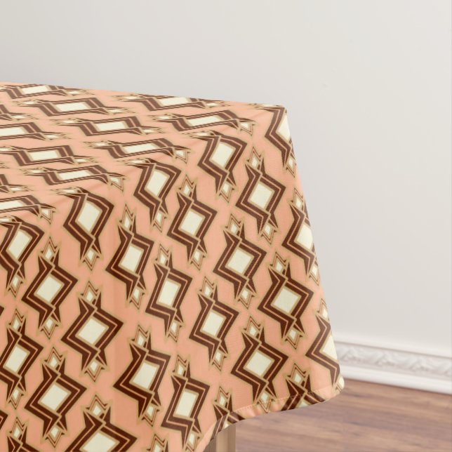 Art Deco Wallpaper Pattern, Coral and Brown Tablecloth (In Situ)