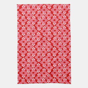 Art Deco Wallpaper Pattern, Dark Red and Pink Kitchen Towel