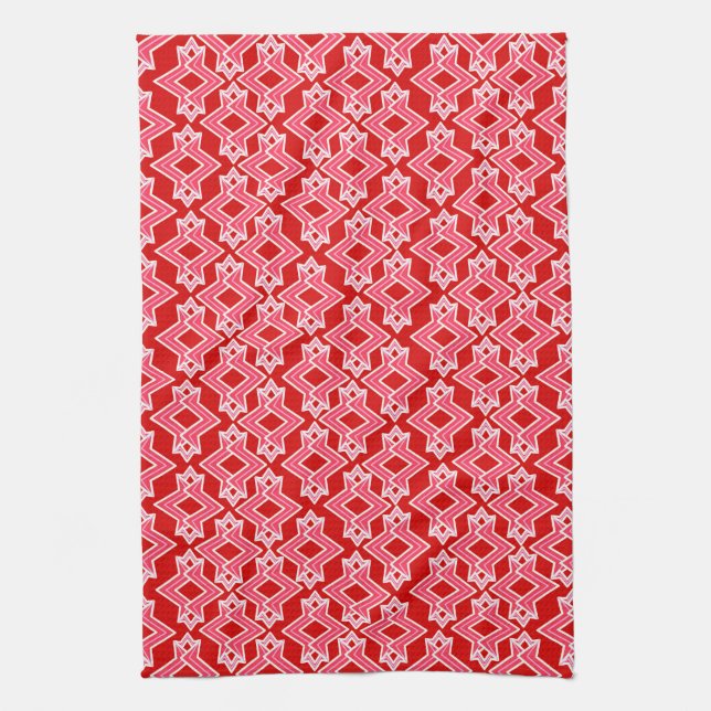 Art Deco Wallpaper Pattern, Dark Red and Pink Kitchen Towel (Vertical)