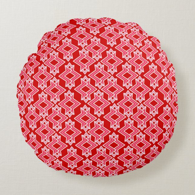 Art Deco Wallpaper Pattern, Dark Red and Pink Round Pillow (Front)