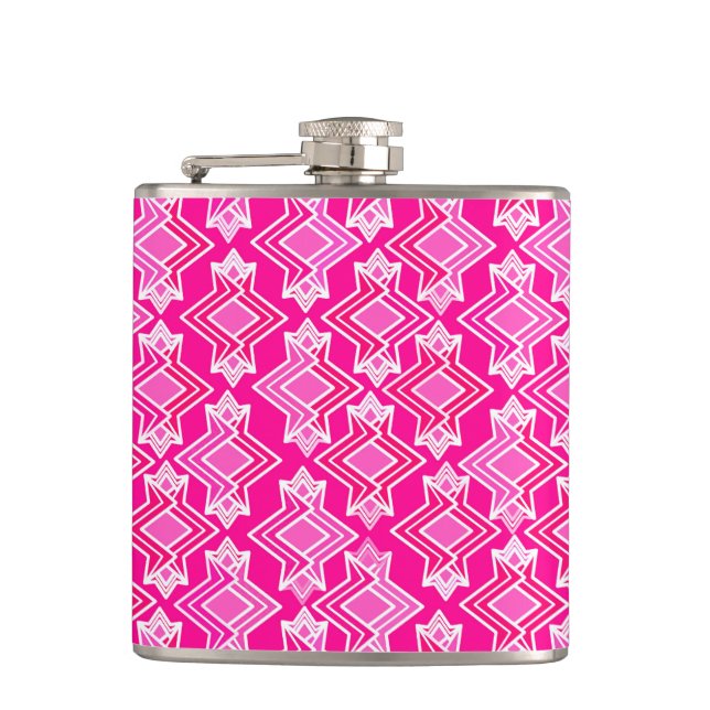 Art Deco Wallpaper Pattern, Fuchsia Pink Hip Flask (Front)