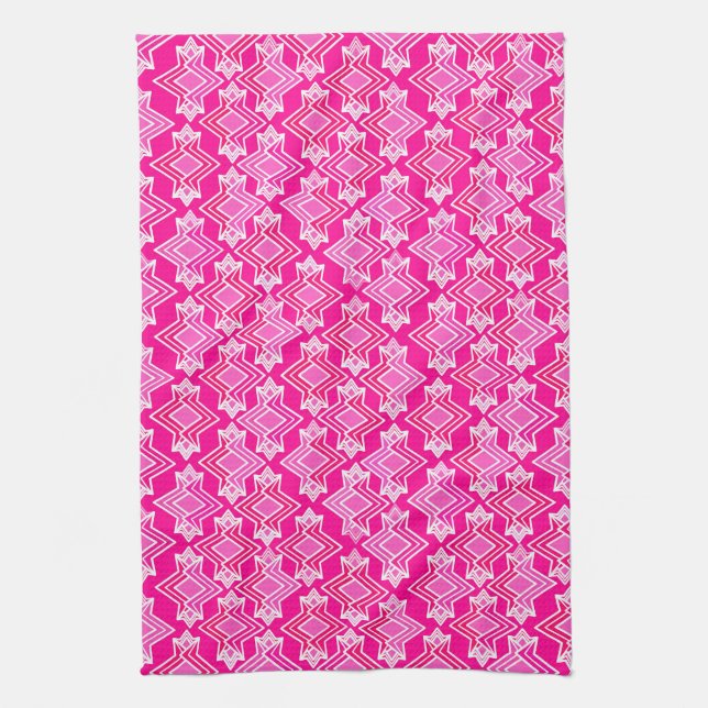Art Deco Wallpaper Pattern, Fuchsia Pink Kitchen Towel (Vertical)
