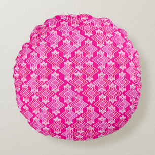 Art Deco Wallpaper Pattern, Fuchsia Pink Round Pillow