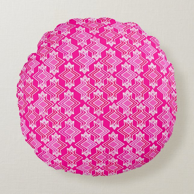 Art Deco Wallpaper Pattern, Fuchsia Pink Round Pillow (Front)