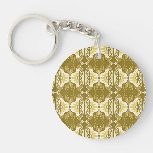 Art Deco wallpaper pattern - gold and white Keychain (Front)