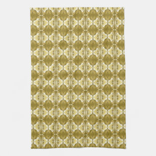 Art Deco wallpaper pattern - gold and white Kitchen Towel