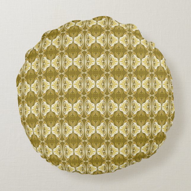 Art Deco wallpaper pattern - gold and white Round Pillow (Back)