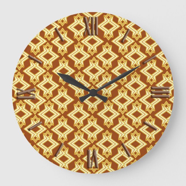 Art Deco Wallpaper Pattern, Golden Brown Large Clock (Front)