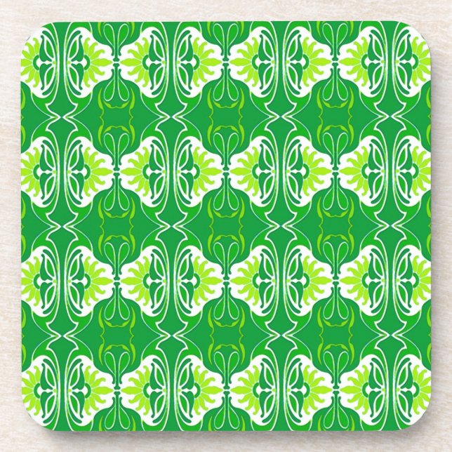 Art Deco wallpaper pattern - green and white Coaster (Front)