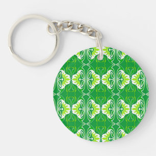 Art Deco wallpaper pattern - green and white Keychain