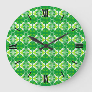 Art Deco wallpaper pattern - green and white Large Clock