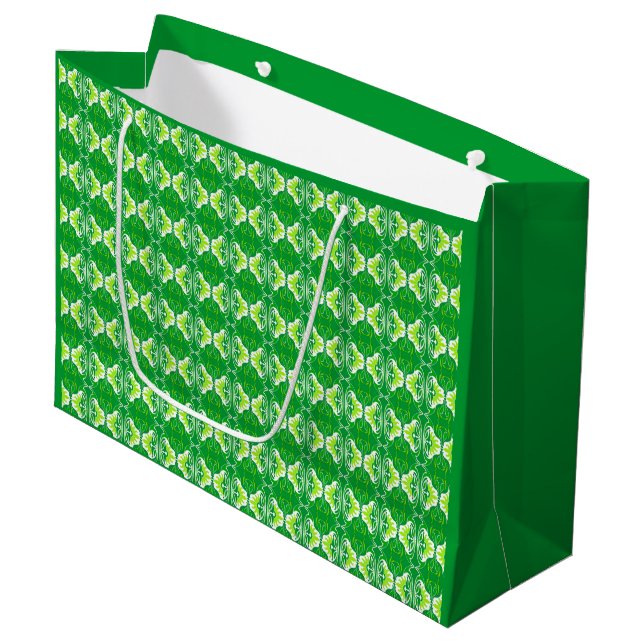 Art Deco wallpaper pattern - green and white Large Gift Bag (Front Angled)