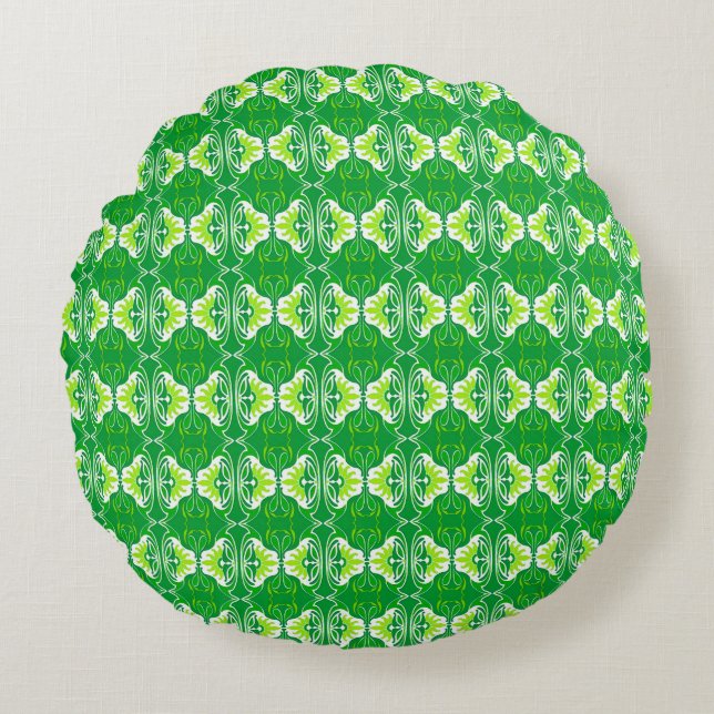 Art Deco wallpaper pattern - green and white Round Pillow (Front)