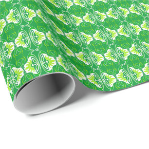 Art Deco wallpaper pattern - green and white Wrapping Paper