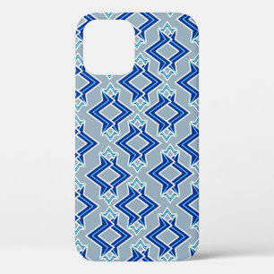 Art Deco Wallpaper Pattern, Grey / Grey and Blue iPhone 12 Case
