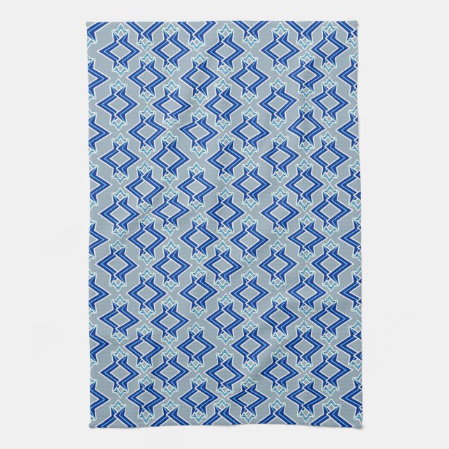 Art Deco Wallpaper Pattern, Grey / Grey and Blue Kitchen Towel (Vertical)