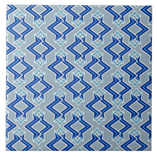 Art Deco Wallpaper Pattern, Grey / Grey and Blue Tile
