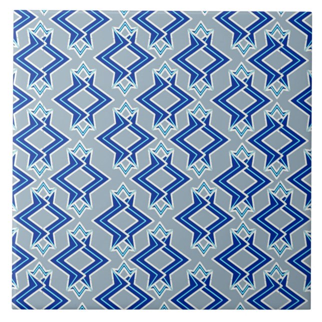 Art Deco Wallpaper Pattern, Grey / Grey and Blue Tile (Front)