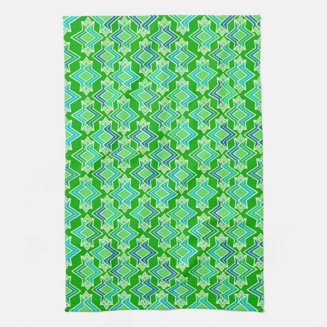 Art Deco Wallpaper Pattern, Jade Green Kitchen Towel (Vertical)